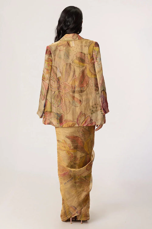 Gold Micah Blazer With Gold Agatha Sari With Gold Malaika Blouse