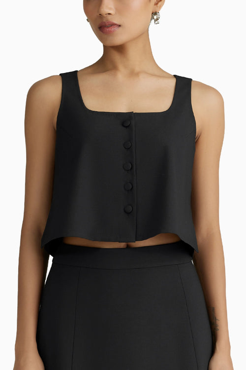 Black Suiting Cropped Sleeveless Top