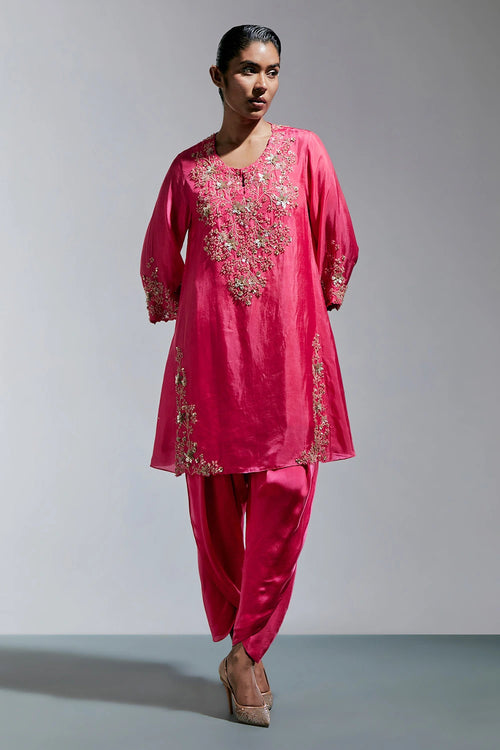 Raspberry Floral Embroidered Silk Salwar Set