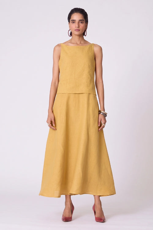 Senaka Yellow Linen Panelled Dress