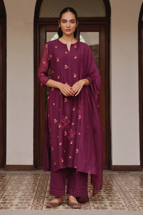Amethyst Bloom Embroidered Kurta Set