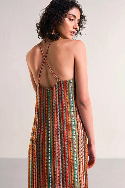 Halter Neck Fringe Knit Dress
