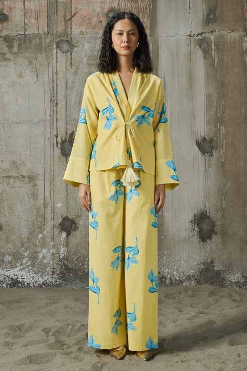 Sunlit Bloom Tie Up Top WIth Trousers