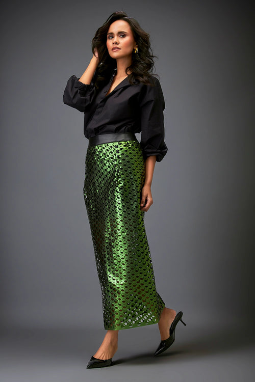Metallic Green Skirt With Layers