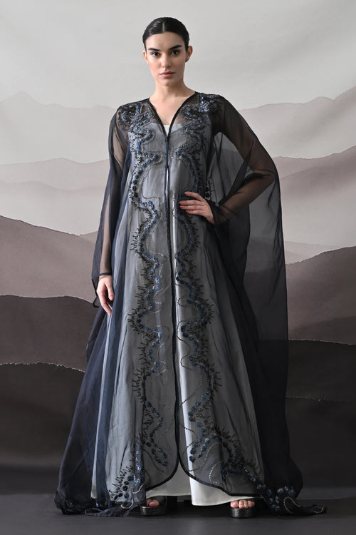 Black Kaftan With Artisanal Surface Detail