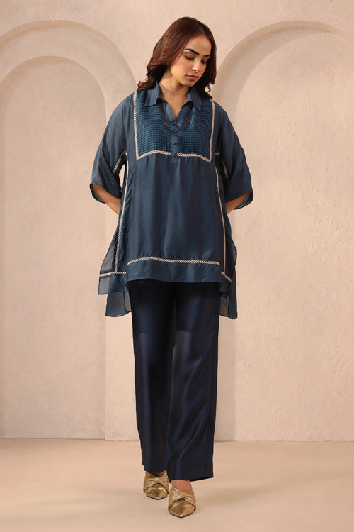 Vaayu Dark Blue Collar Co-ord Set