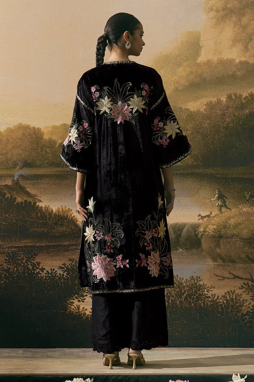 Black Metallic Floral Embellished Jacket