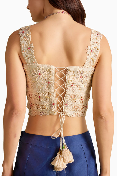 Ivory Cutwork And Beadwork Bustier