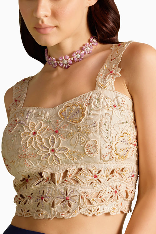 Ivory Cutwork And Beadwork Bustier