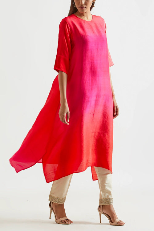 Fuschia Red Ombre Kurta With Dupatta