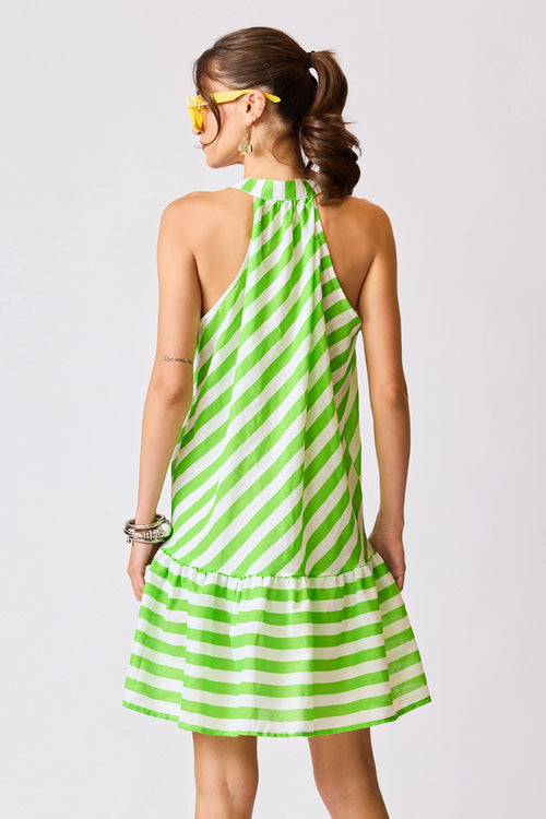 Tropical Resort Striped Halter Mini Dress