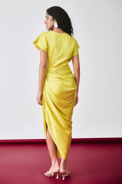 Yellow Sway Draped Dress