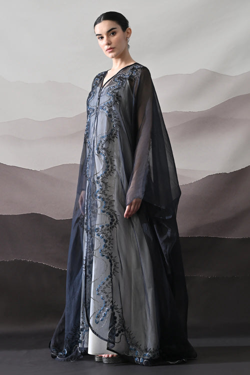 Black Kaftan With Artisanal Surface Detail