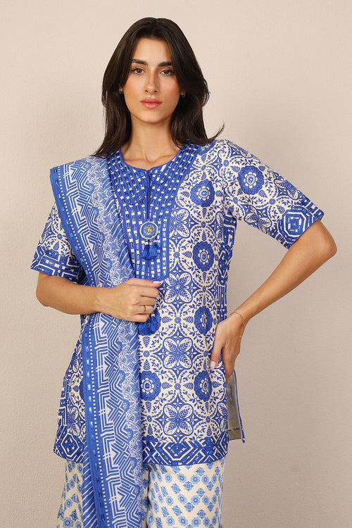 Royal Blue Patra Work A Line Suit