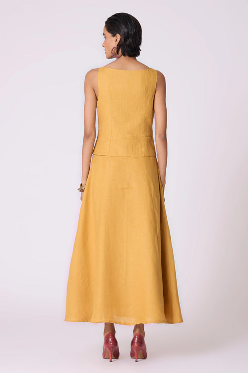 Senaka Yellow Linen Panelled Dress