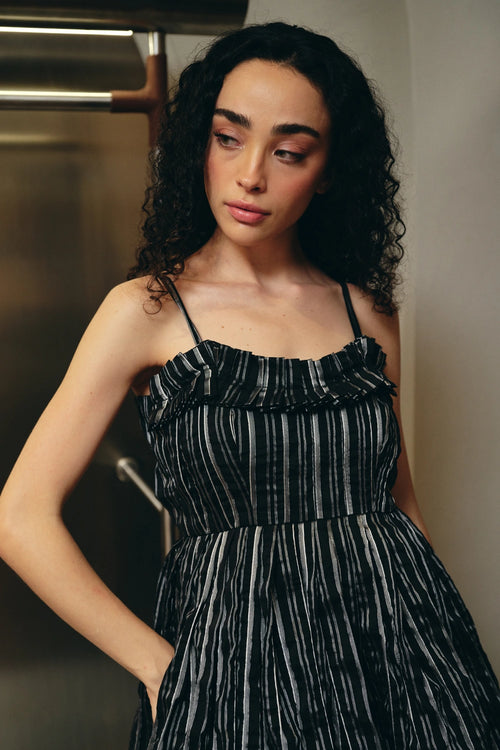 Black Striped A-line Maxi Dress