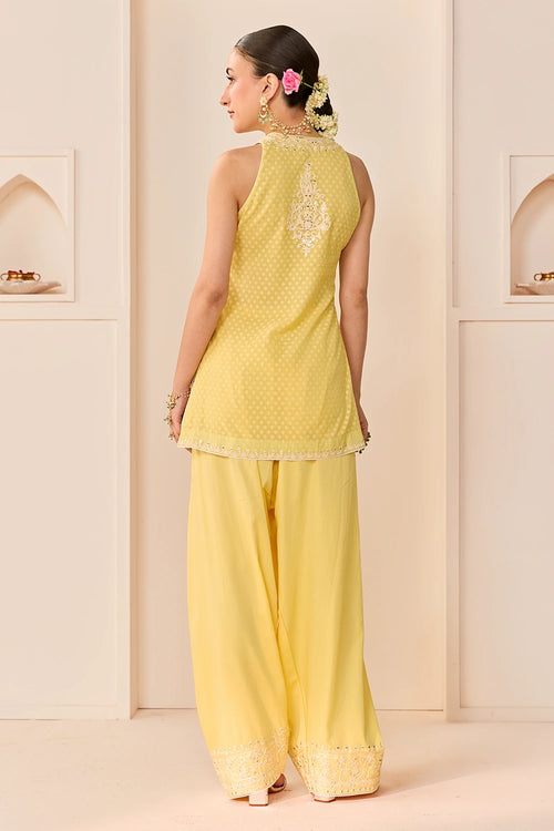 Miral Lemon Yellow Short Kurta with Farsi Salwar and Dupatta