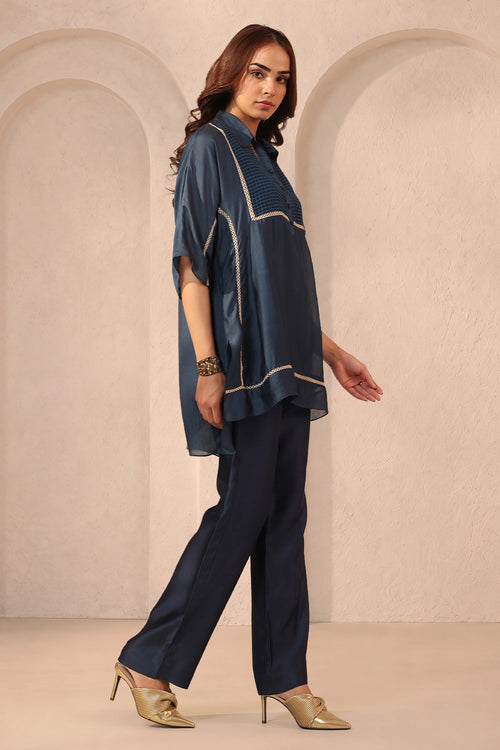 Vaayu Dark Blue Collar Co-ord Set