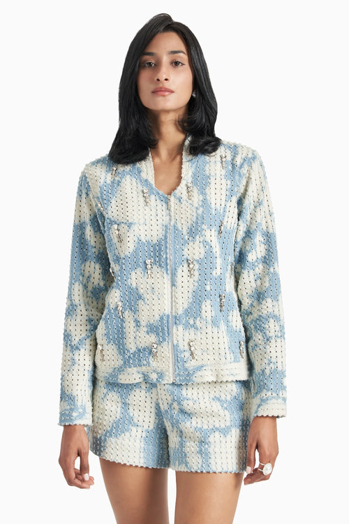 Cloud Denim Lazercut Jacket And Shorts Set
