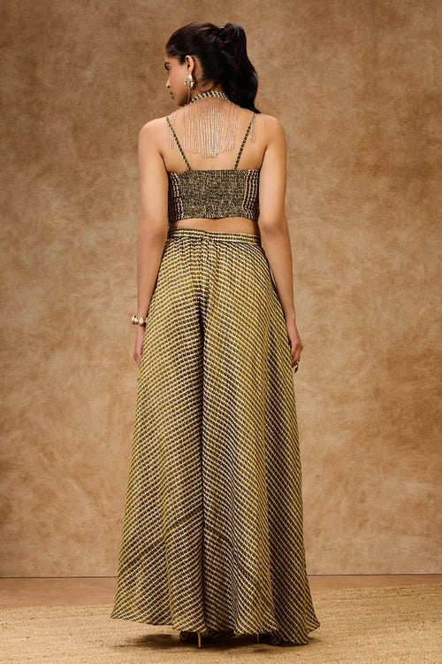 Moss Grid Bustier With Stole And Pants