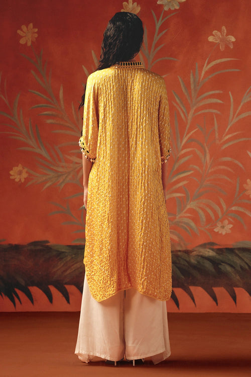 Honeycomb Oversized Bandhani Kurta with Ivory Asymmetric Pants