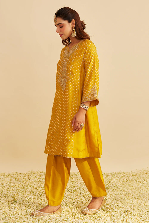 Kayra Mustard Short Gathered Chauga with Salwar