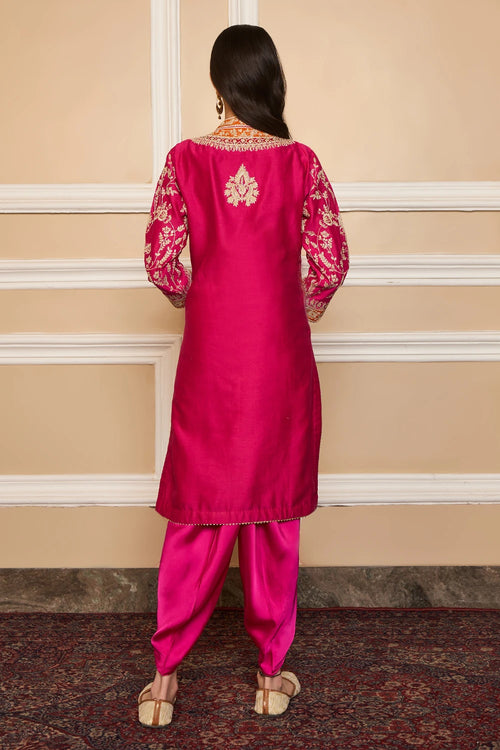 Mehnoor Hotpink Straight Kurta with Dhoti