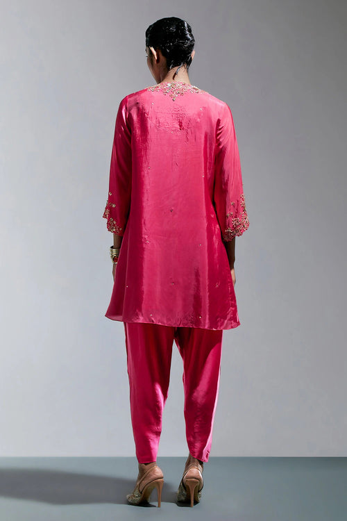 Raspberry Floral Embroidered Silk Salwar Set