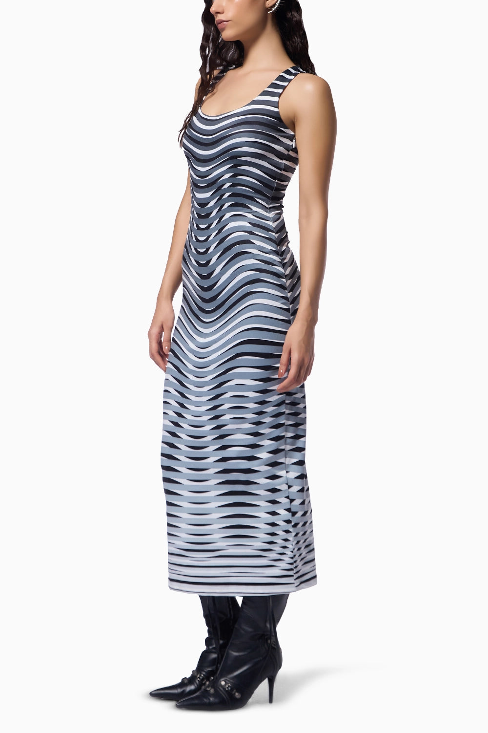 Optic Grey Midi Trompe L’Oeil Print Dress