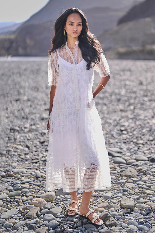 Tiered Embroidered Mesh Dress