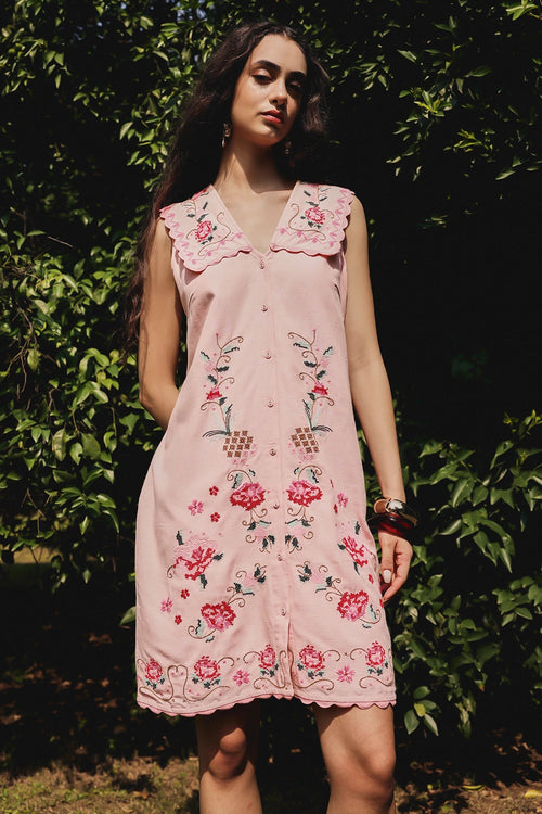 Roseate Cross Stich Embroidered Dress