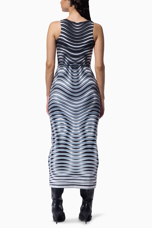 Optic Grey Midi Trompe L’Oeil Print Dress
