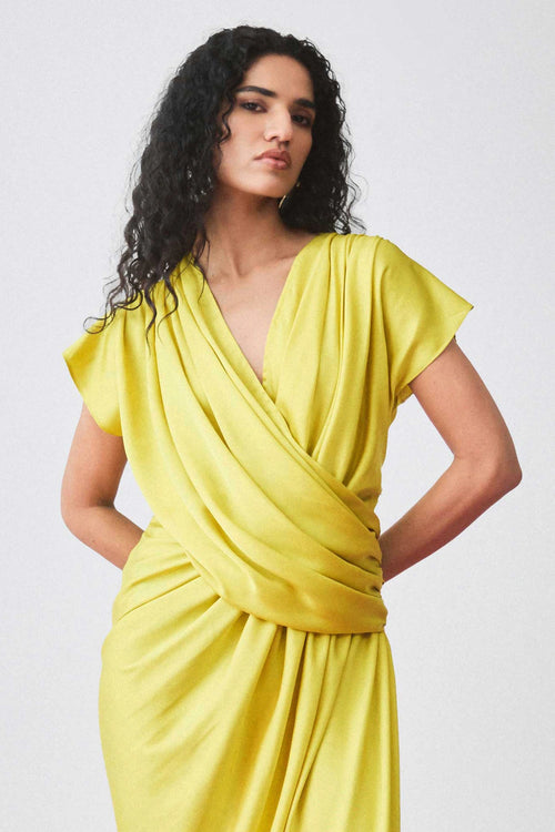 Yellow Sway Draped Dress