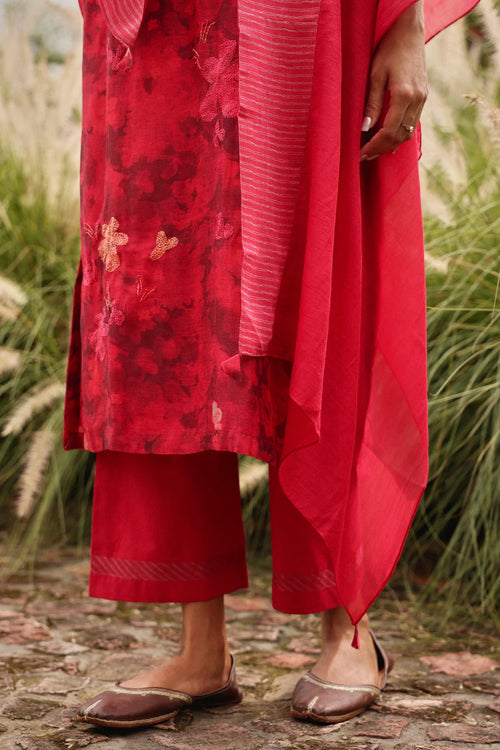 Rosewood Bloom Embroidered Kurta Set