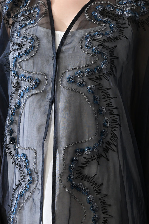 Black Kaftan With Artisanal Surface Detail