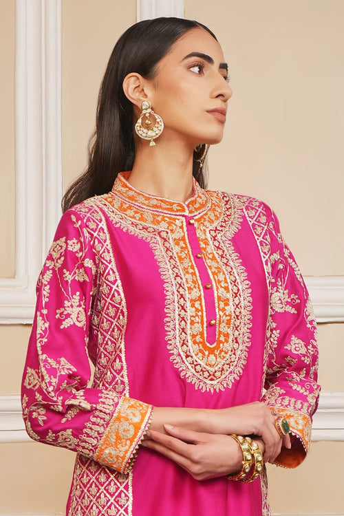 Mehnoor Hotpink Straight Kurta with Dhoti