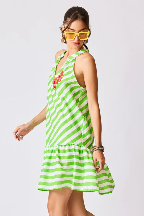 Tropical Resort Striped Halter Mini Dress