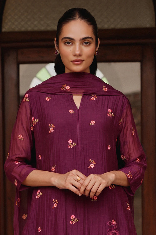 Amethyst Bloom Embroidered Kurta Set