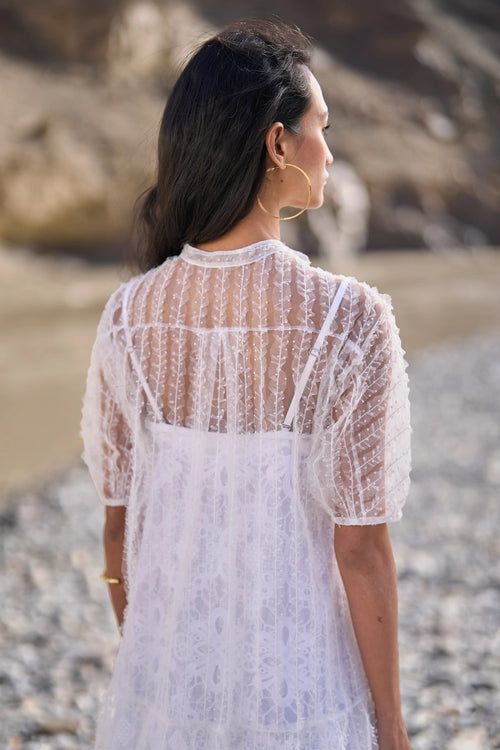 Tiered Embroidered Mesh Dress