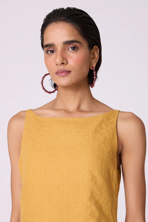 Senaka Yellow Linen Panelled Dress