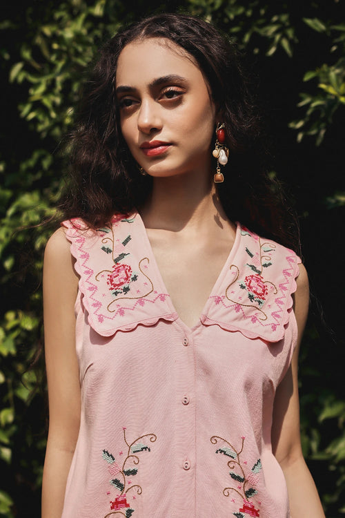 Roseate Cross Stich Embroidered Dress