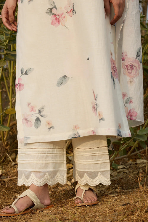 Ivory Floral Print Kurta Set