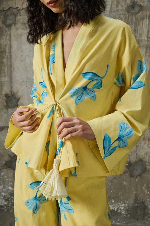 Sunlit Bloom Tie Up Top WIth Trousers