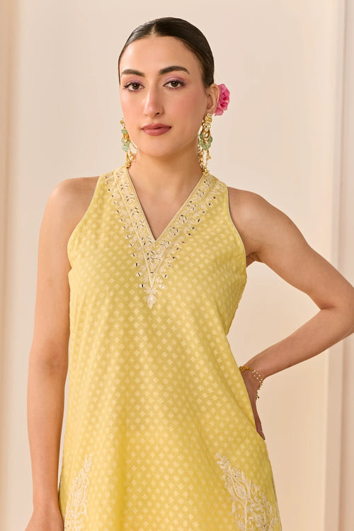 Miral Lemon Yellow Short Kurta with Farsi Salwar and Dupatta