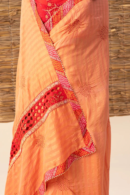 Polka Bandhani Saree With Patchwork Blouse