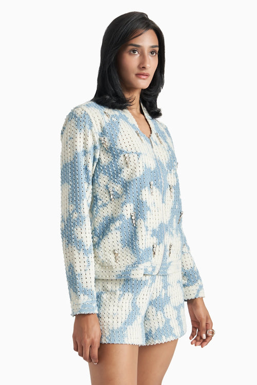 Cloud Denim Lazercut Jacket And Shorts Set
