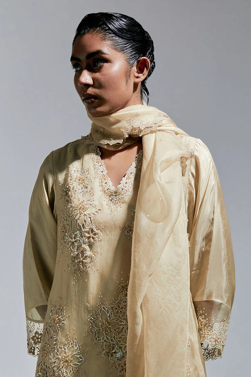 Shell Floral Embroidered Organza Dupatta