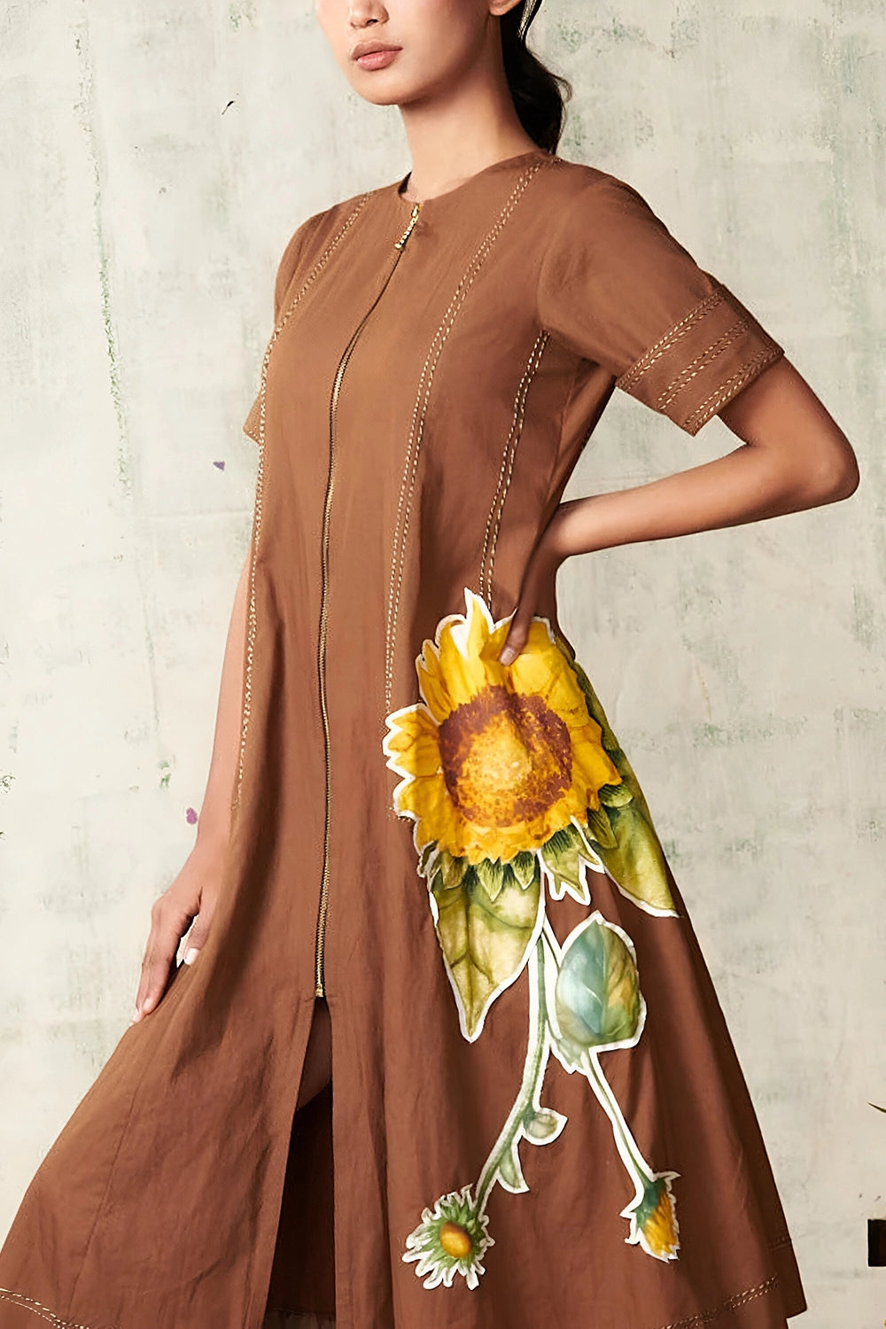 Brown Sunflower Applique Dress