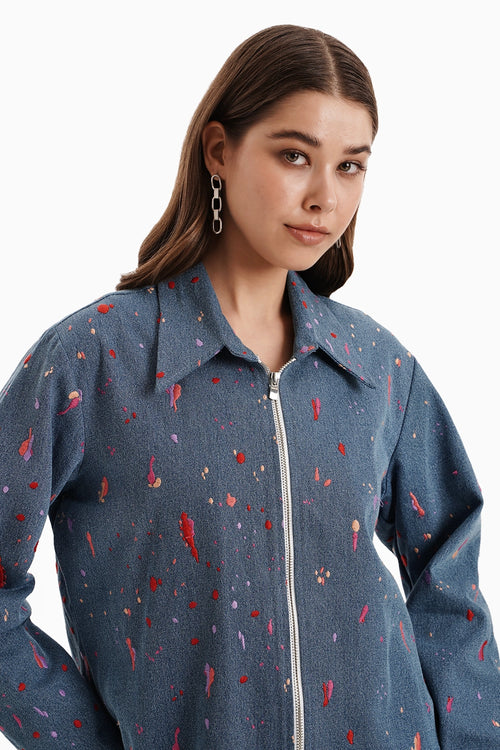 Embroidered Denim Shacket