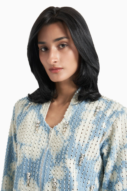 Cloud Denim Lazercut Jacket And Shorts Set